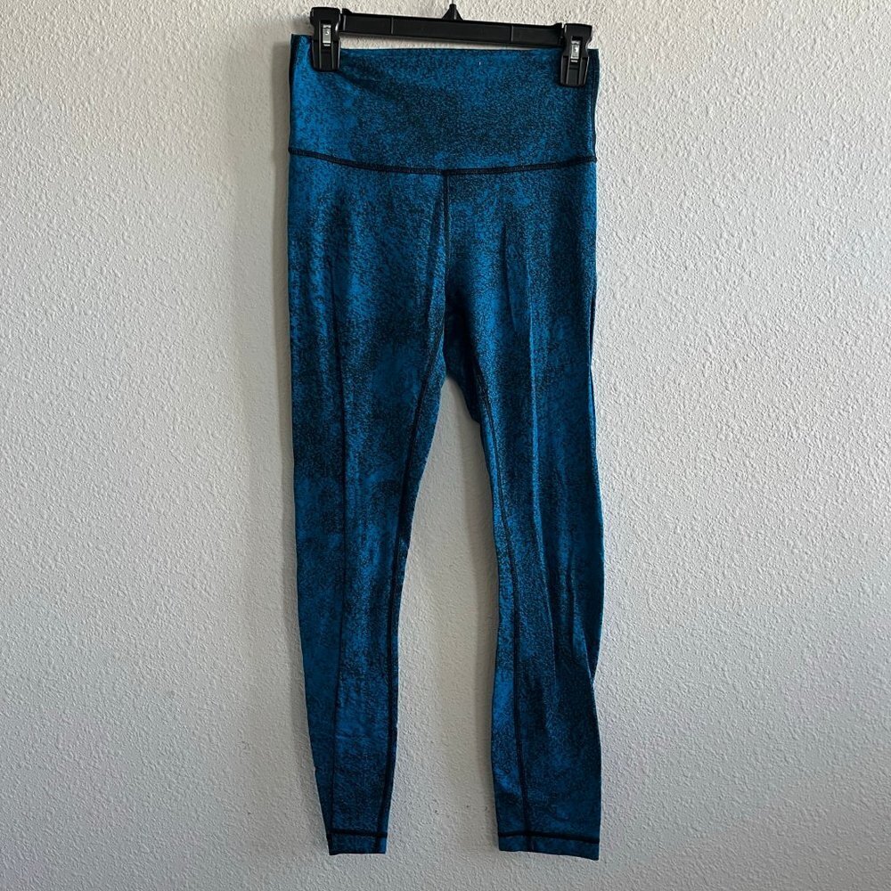 Lululemon Women's Wunder Under Pant III Leggings Luon Spray Jacquard Blue Size 4